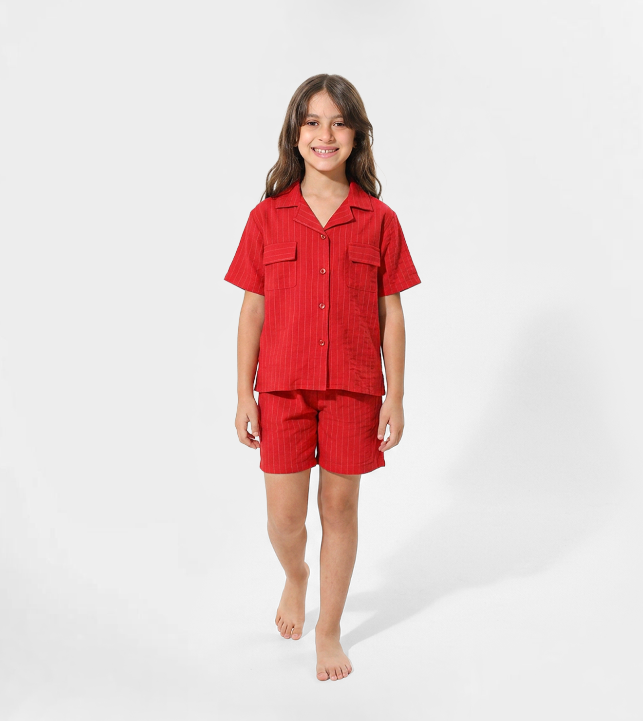 Girls Linen Pajama Shorts Set