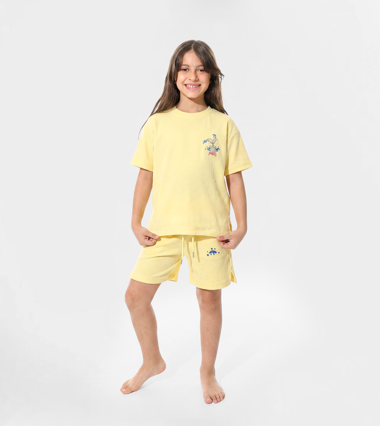 Girls Jacquard Embroidered Pajama Shorts Set