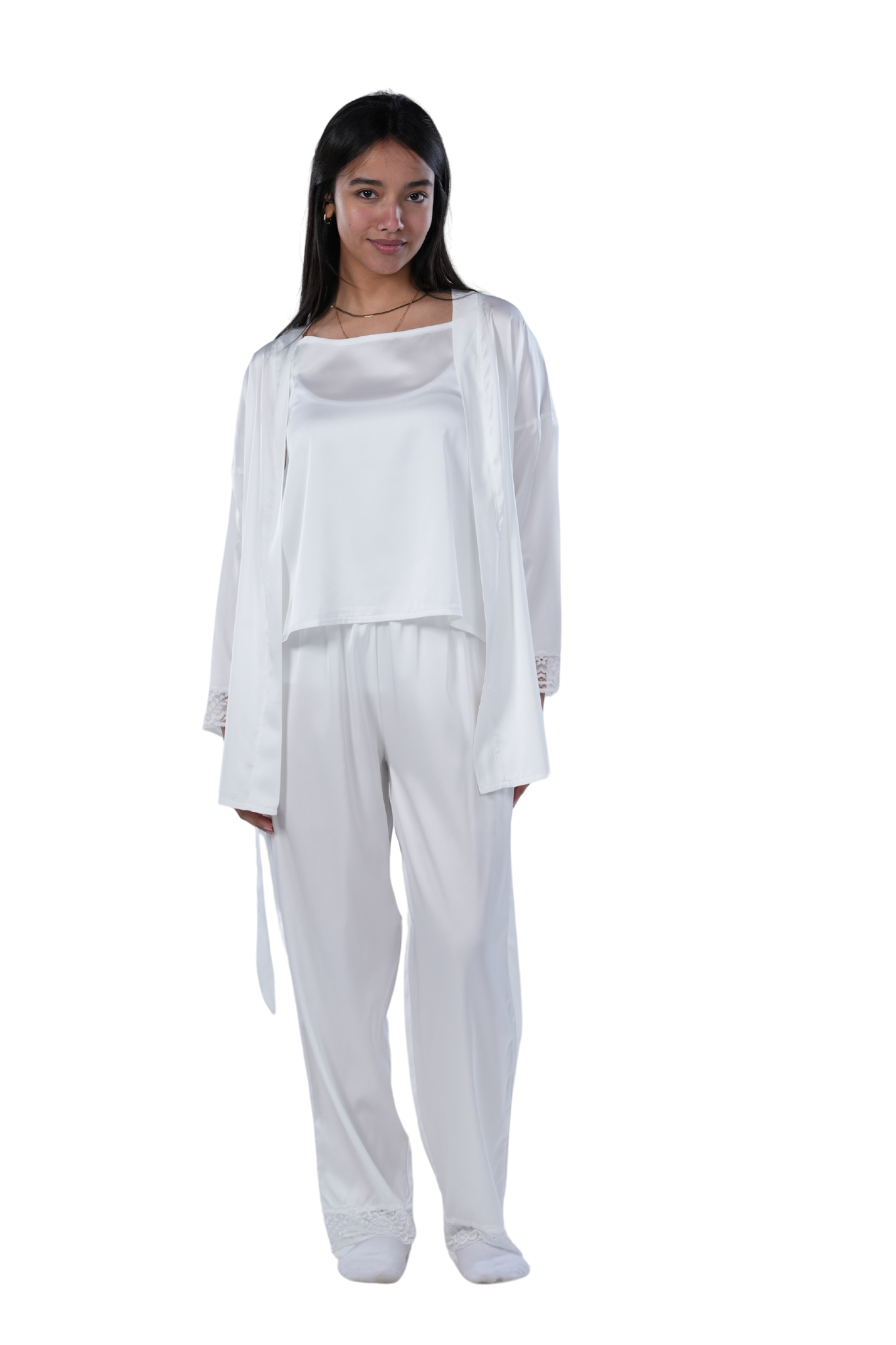 Women's 3-piece Comfort Satin pajamas -Off White