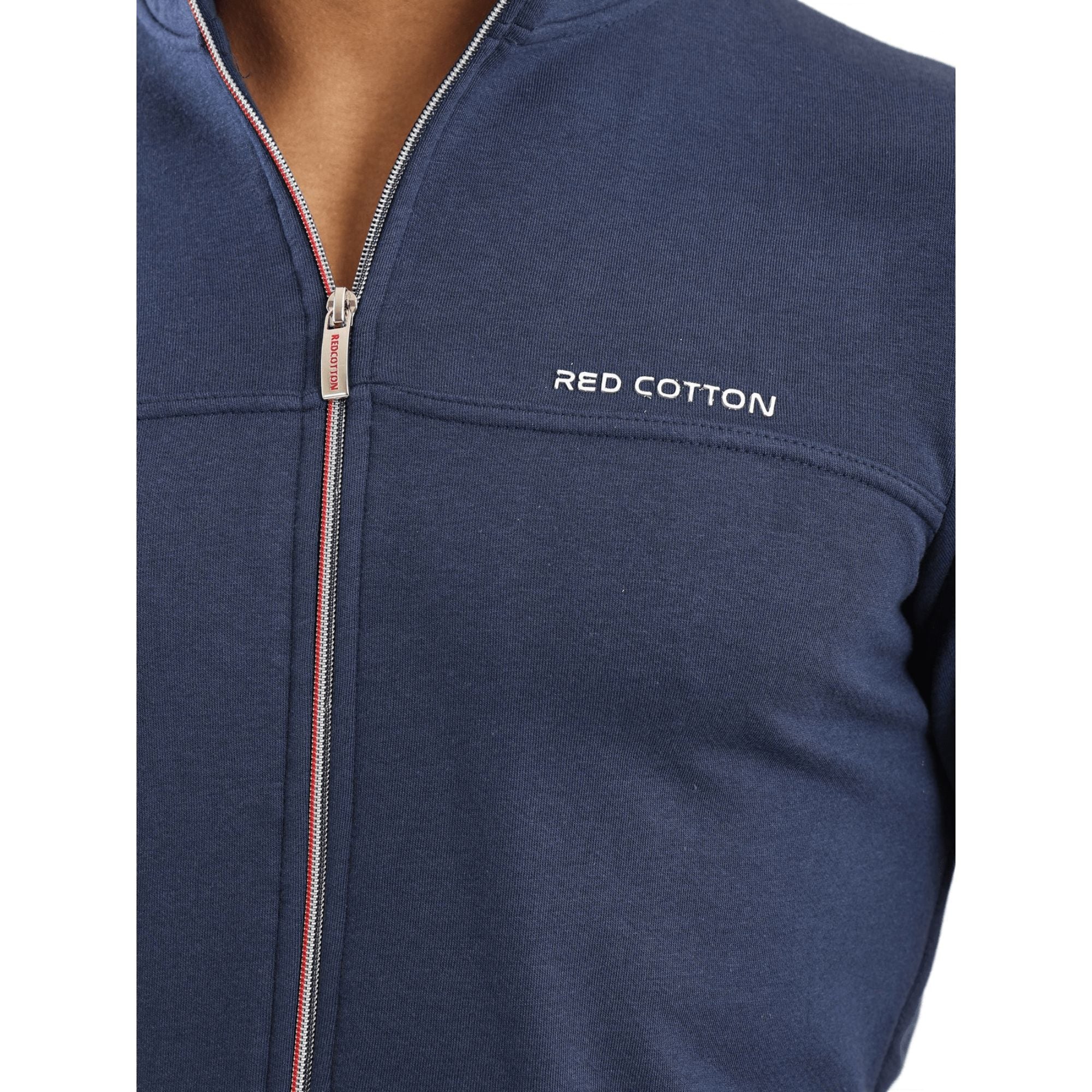 Red Cotton Sweatshirt - Logo Stitched - Mandarin Collar