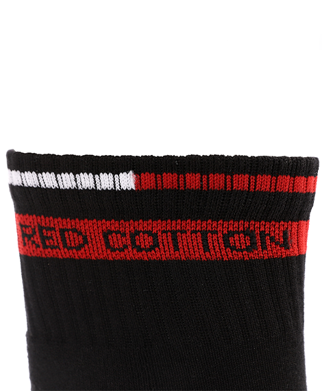Men's Comfortable Black Crew Socks with Red and White Stripes