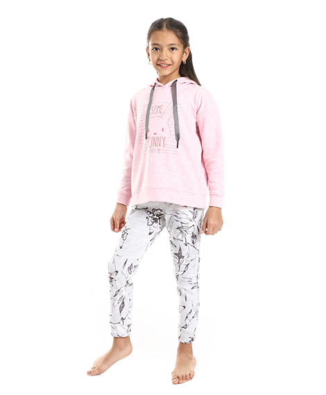 Girls' winter printed hoodie pajama pants - Rose