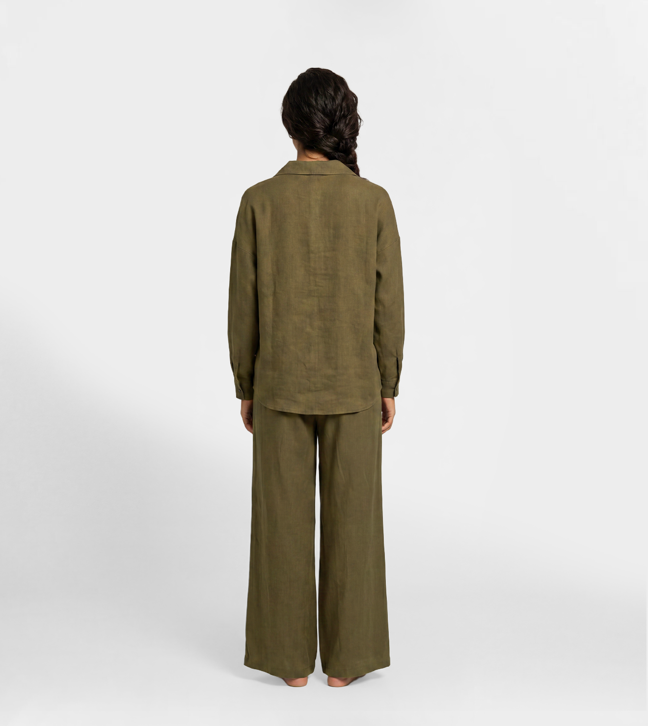 Women Relaxed Button-Up Shirt & Wide-Leg Pants Set