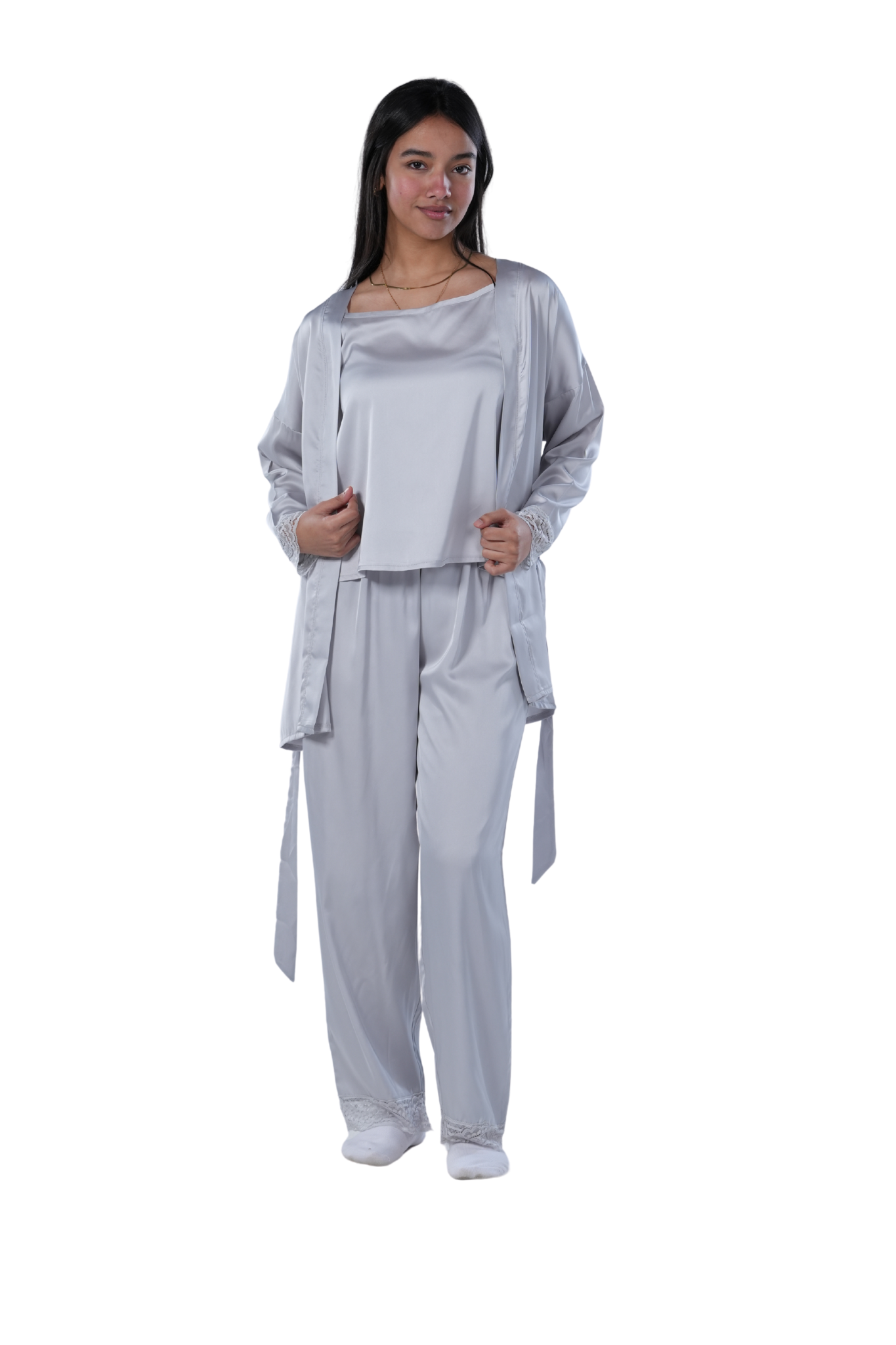 Women's 3-piece Comfort Satin pajamas -Silver