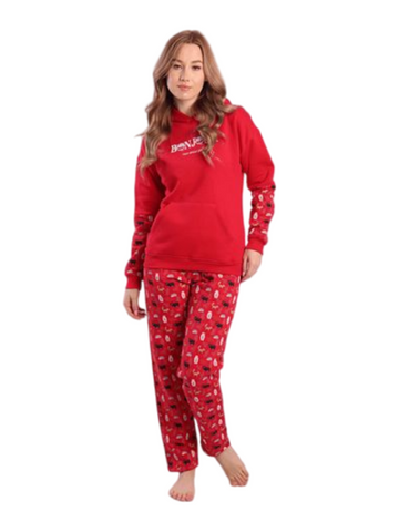 Red Cotton Women's Winter Pajama Set