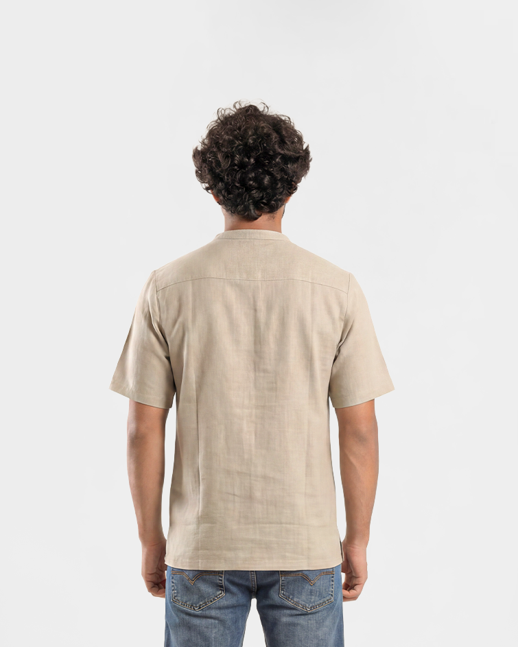 Men Short Sleeve Henley Linen T-Shirt