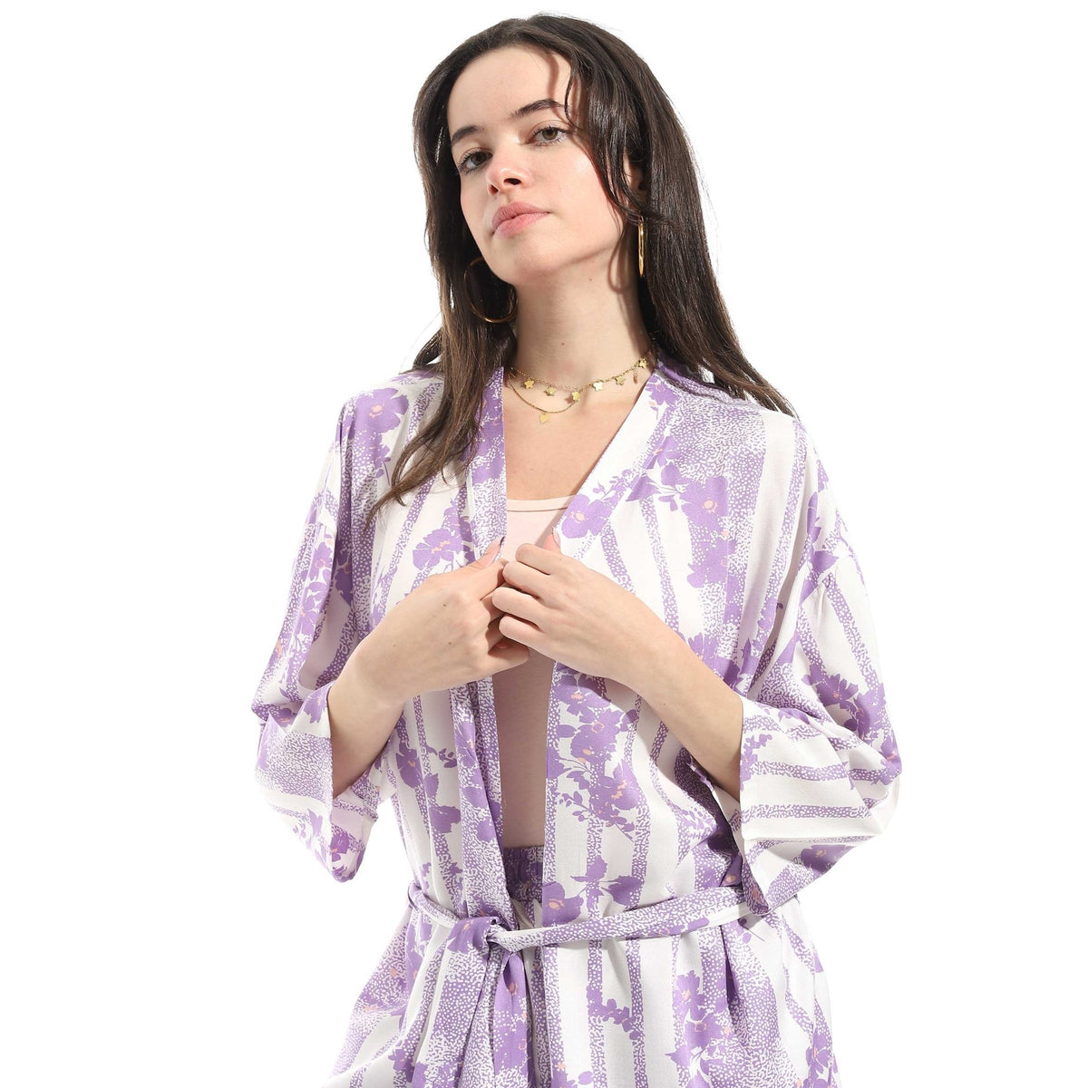 3-Piece Purple Cotton Pajama Set for Women - Red Cotton