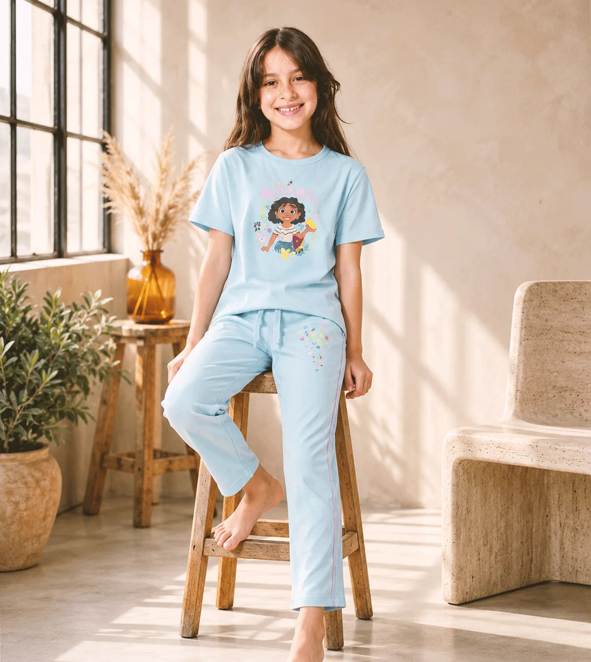 Girls’ Baby Blue Short Sleeve Pajama Set | Comfortable Cotton Girls’ Pajamas