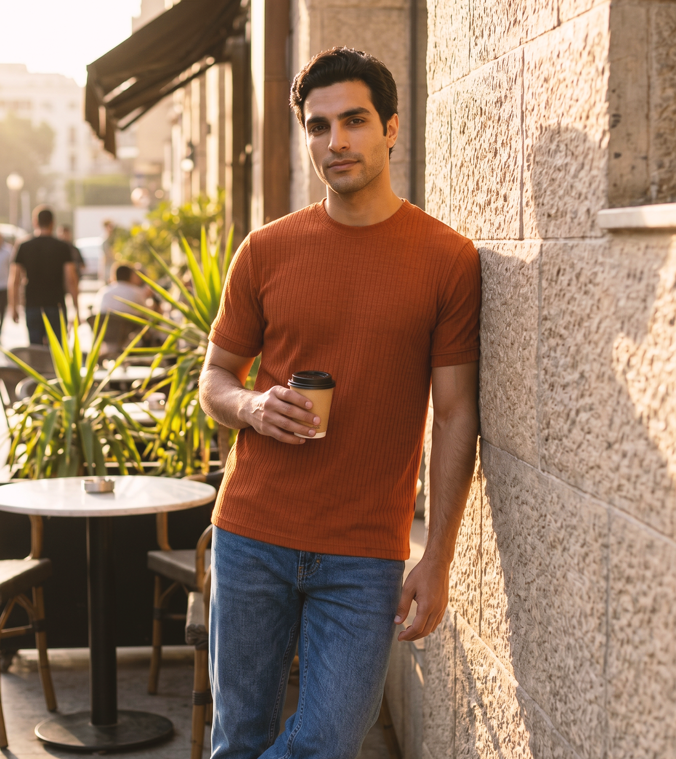Men Ribbed Knit T-Shirt