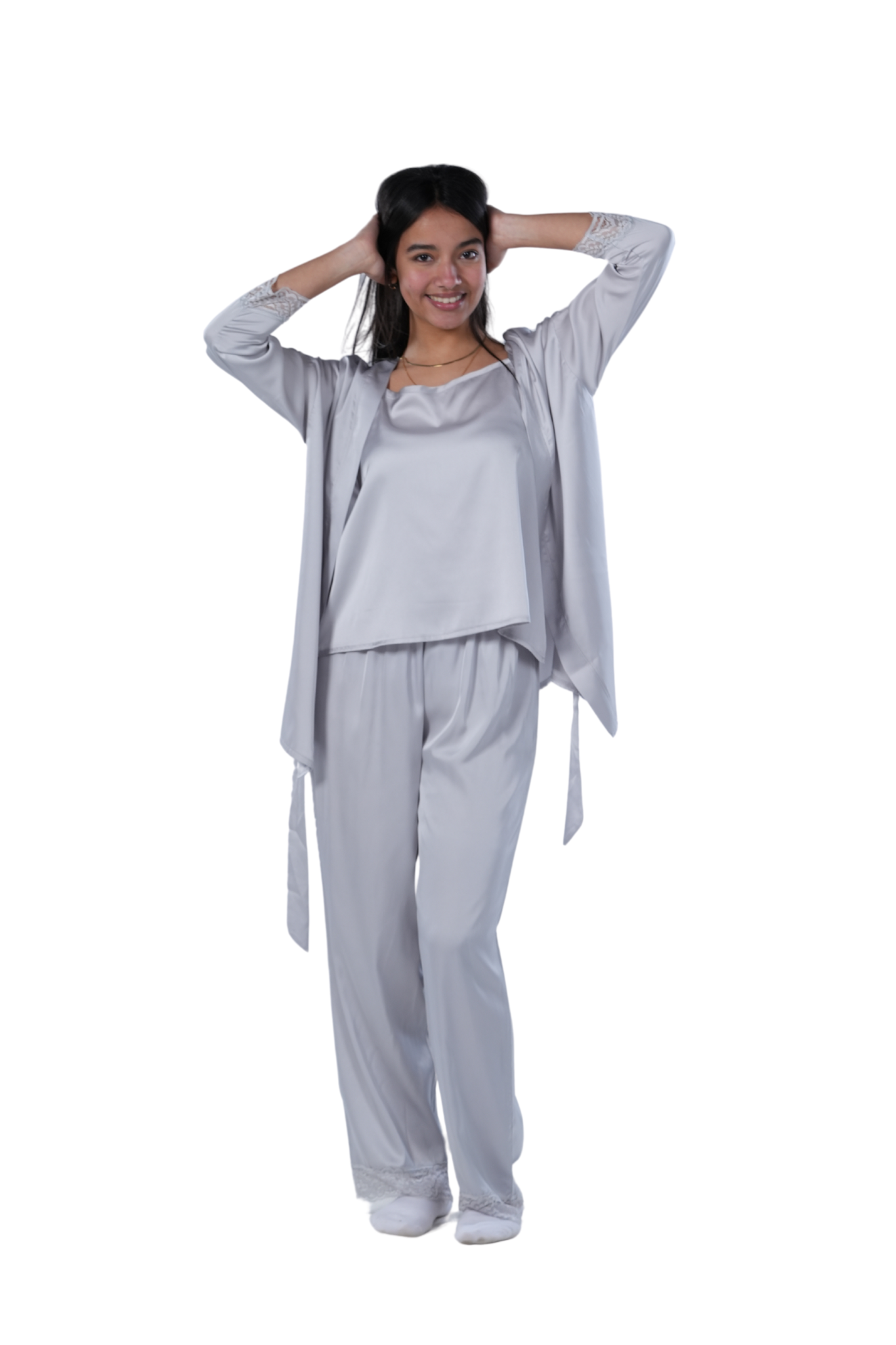 Women's 3-piece Comfort Satin pajamas -Silver