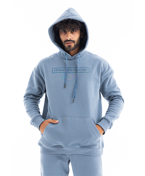 Men's Black Digital Printed Winter Hoodie - Blue