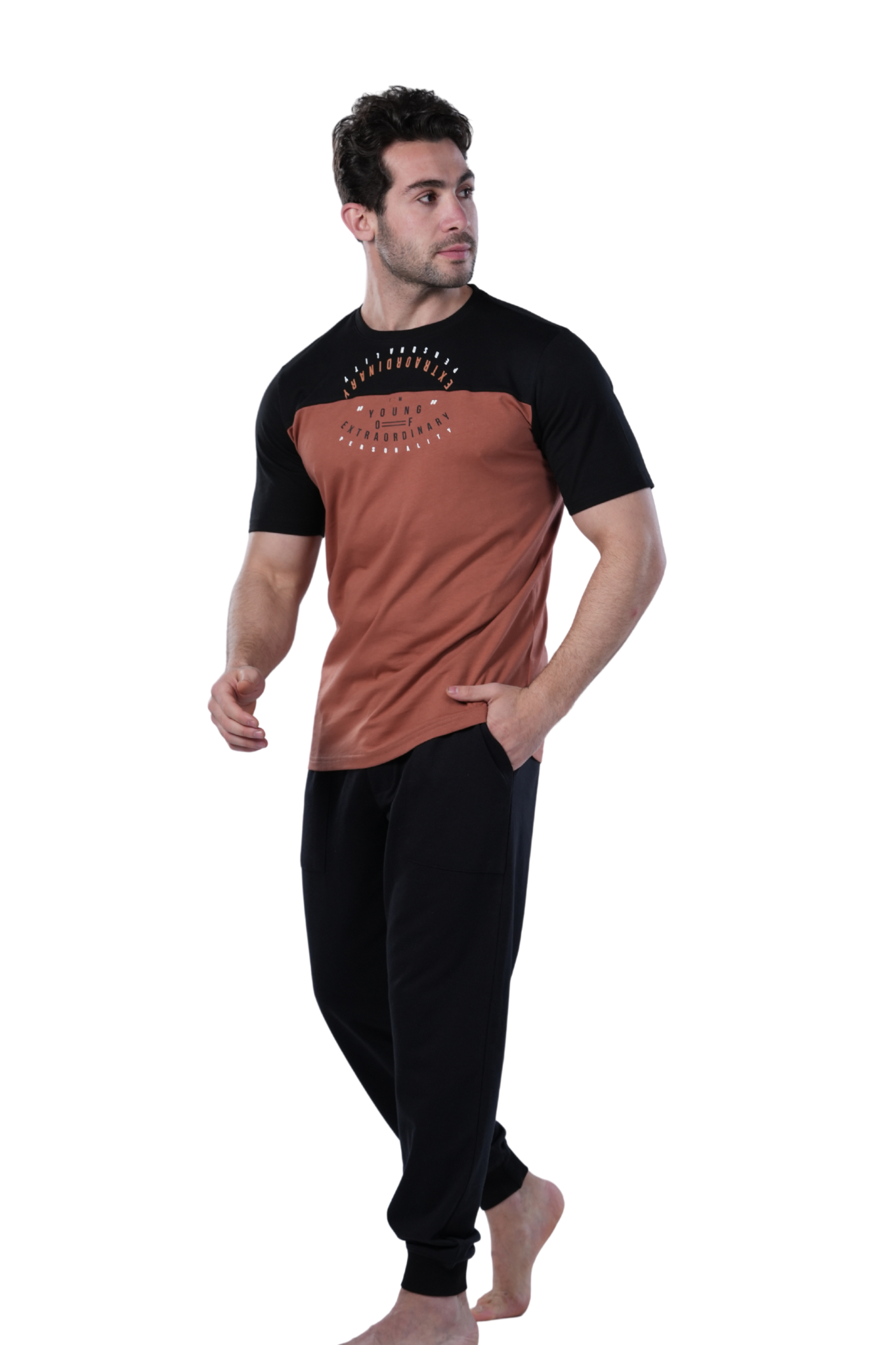 Elegant Men's Summer Pajamas With Short Sleeves, Printed - Black