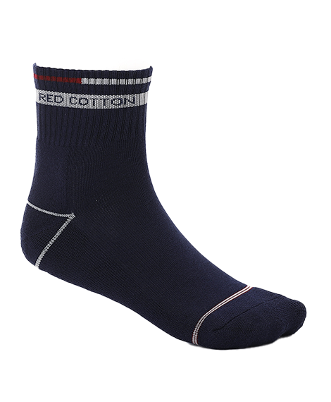 Men's Comfortable Black Crew Socks with navy and grey Stripes