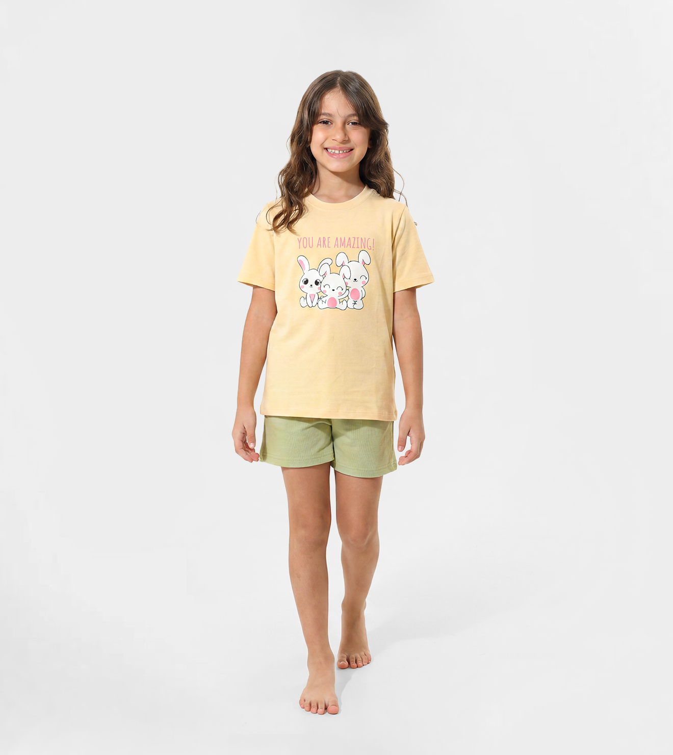 Girl Graphic T-Shirt and Green Shorts Set