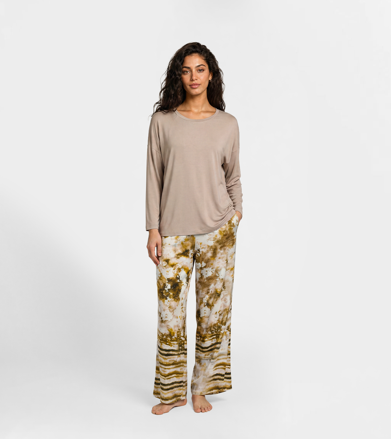 Women Top & Printed Wide-Leg Lounge Pants Set