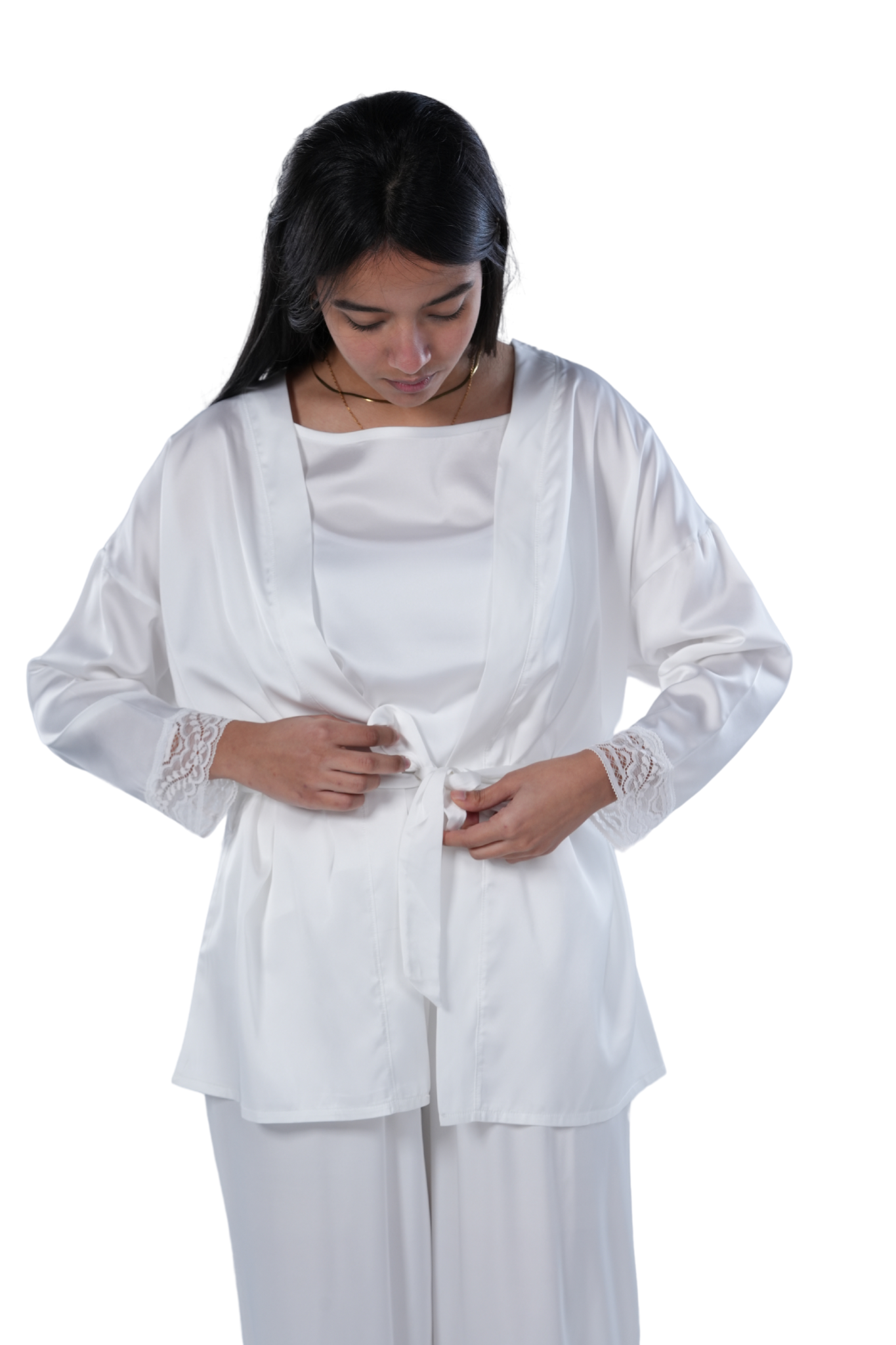 Women's 3-piece Comfort Satin pajamas -Off White