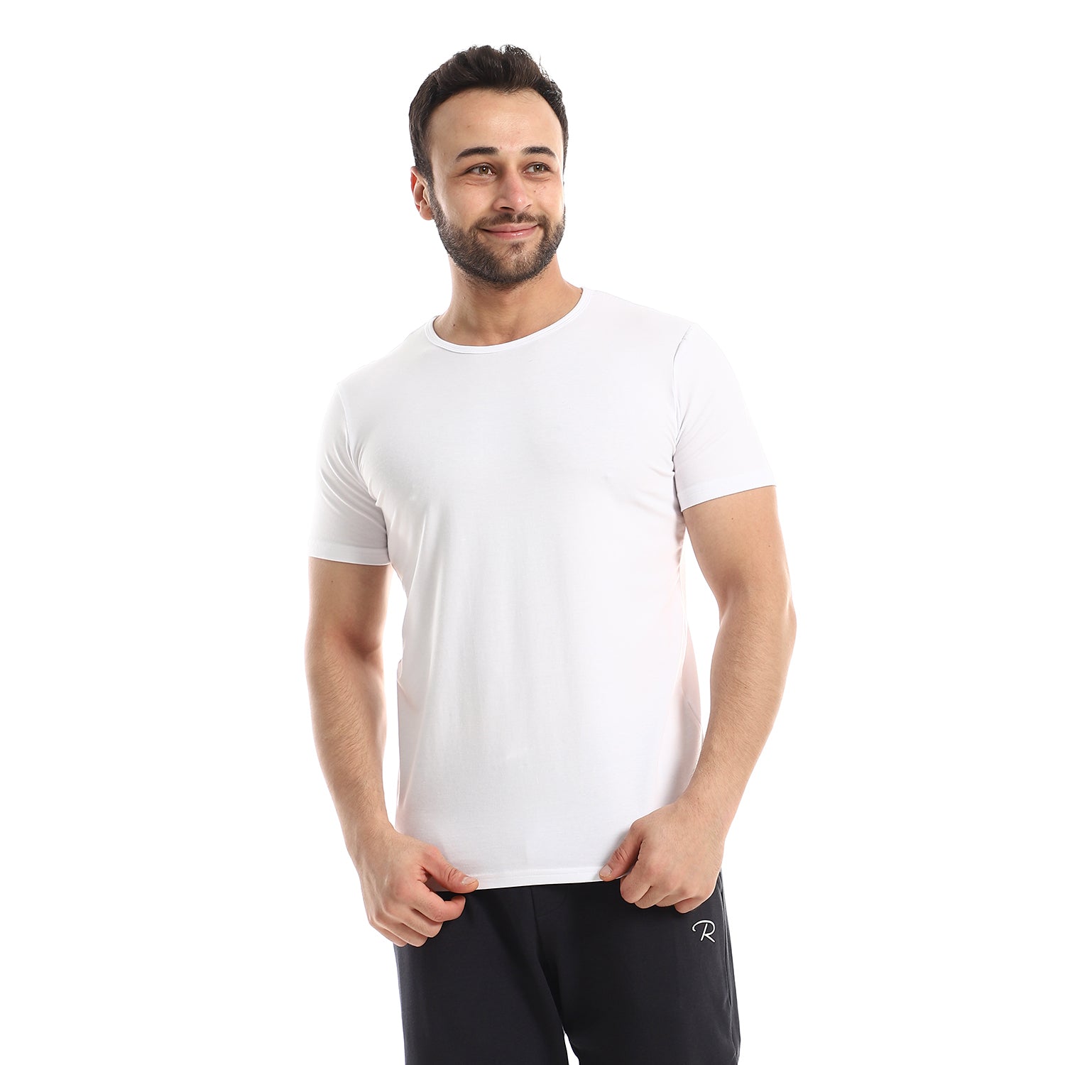 Red Cotton Short Sleeve Undershirt For Men - Round Neck - White