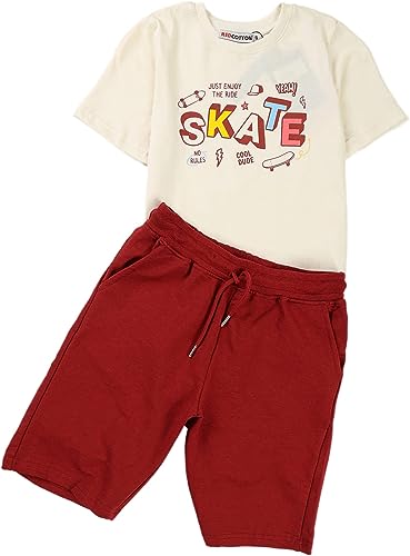 Red Cotton Summer Pajamas for Boys Shorts and Half sleeves-Dark Red