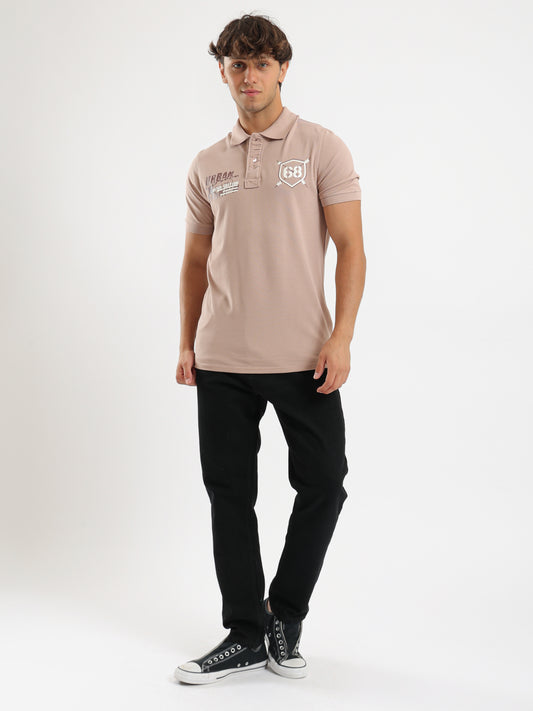 Red Cotton Printed Polo Shirt-Kashmier