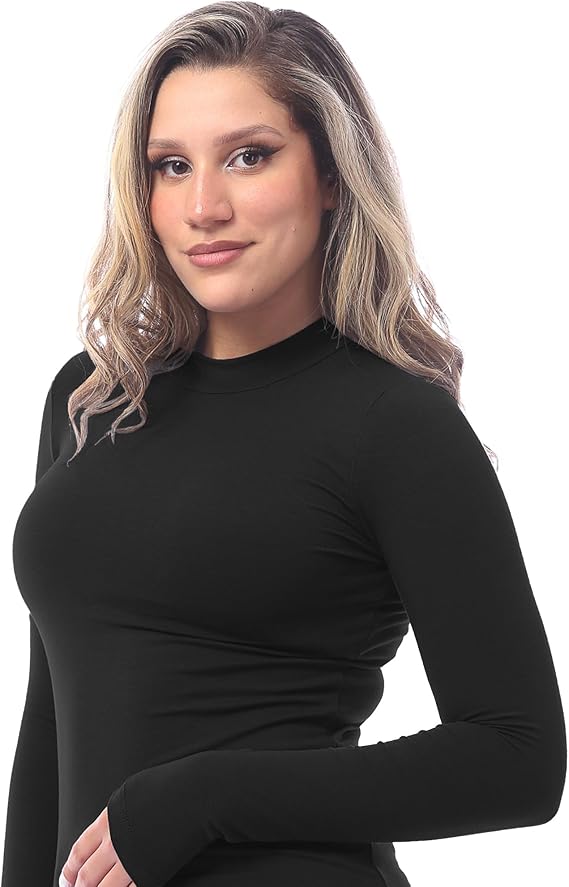 High neck long sleeve t-shirt for women, Black