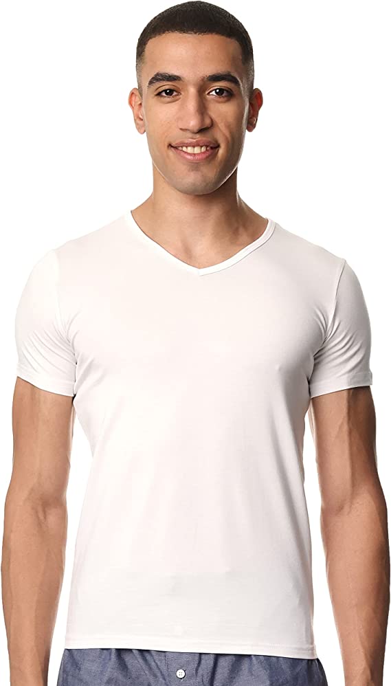 Red Cotton Short Sleeve Undershirt For  Men - V Neck -(6007) White