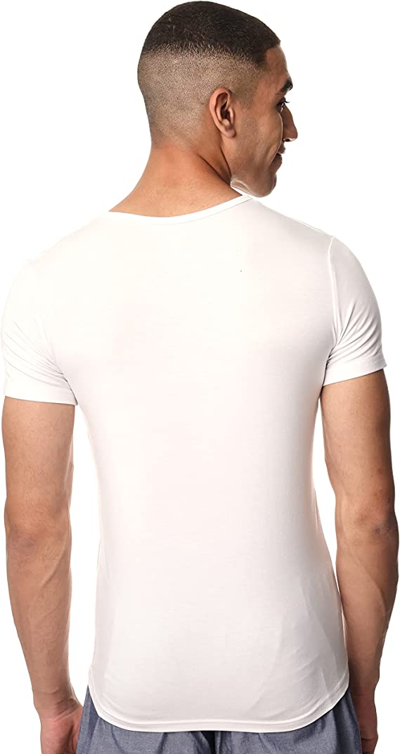Red Cotton Short Sleeve Undershirt For  Men - V Neck - White