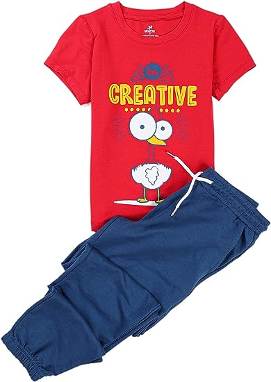 Red Cotton Summer Pajamas for Girls -Red