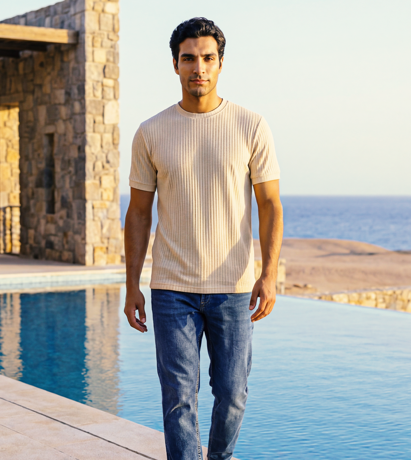 Men Ribbed Knit T-Shirt