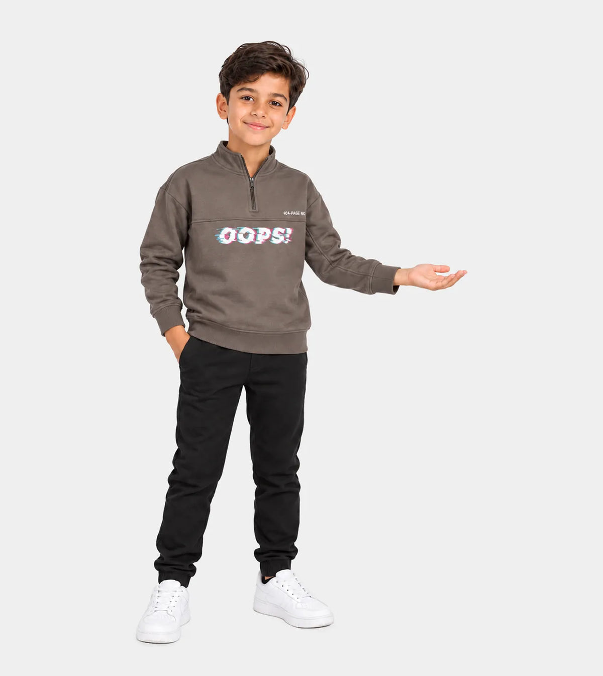 Boys’ Khaki Diagonal Half-Zip Sweatshirt | Red Cotton