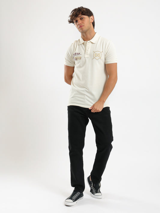 Red Cotton Printed Polo Shirt-OffWhite