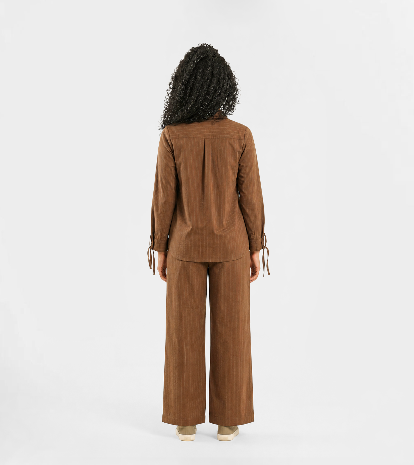 Women Striped Button-Up Shirt & Wide Leg Pants Set