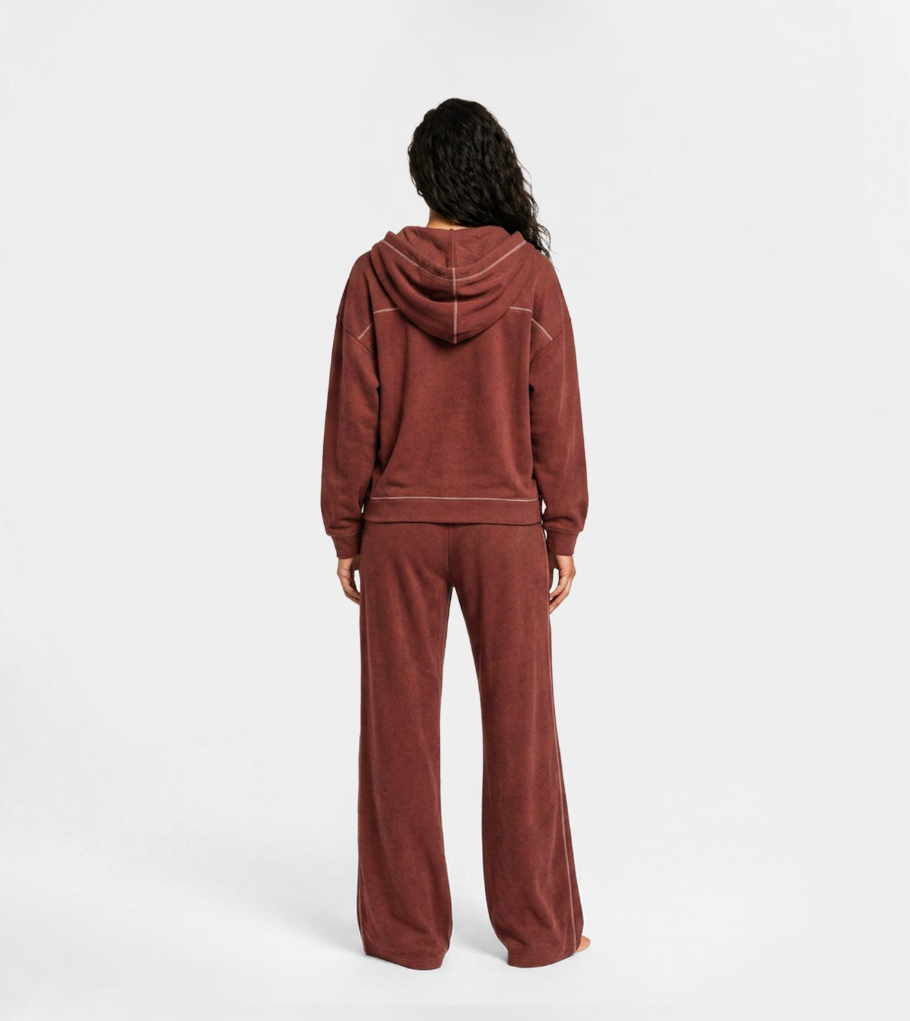 Women's Sporty Zip-Up Hoodie Set – Burgundy