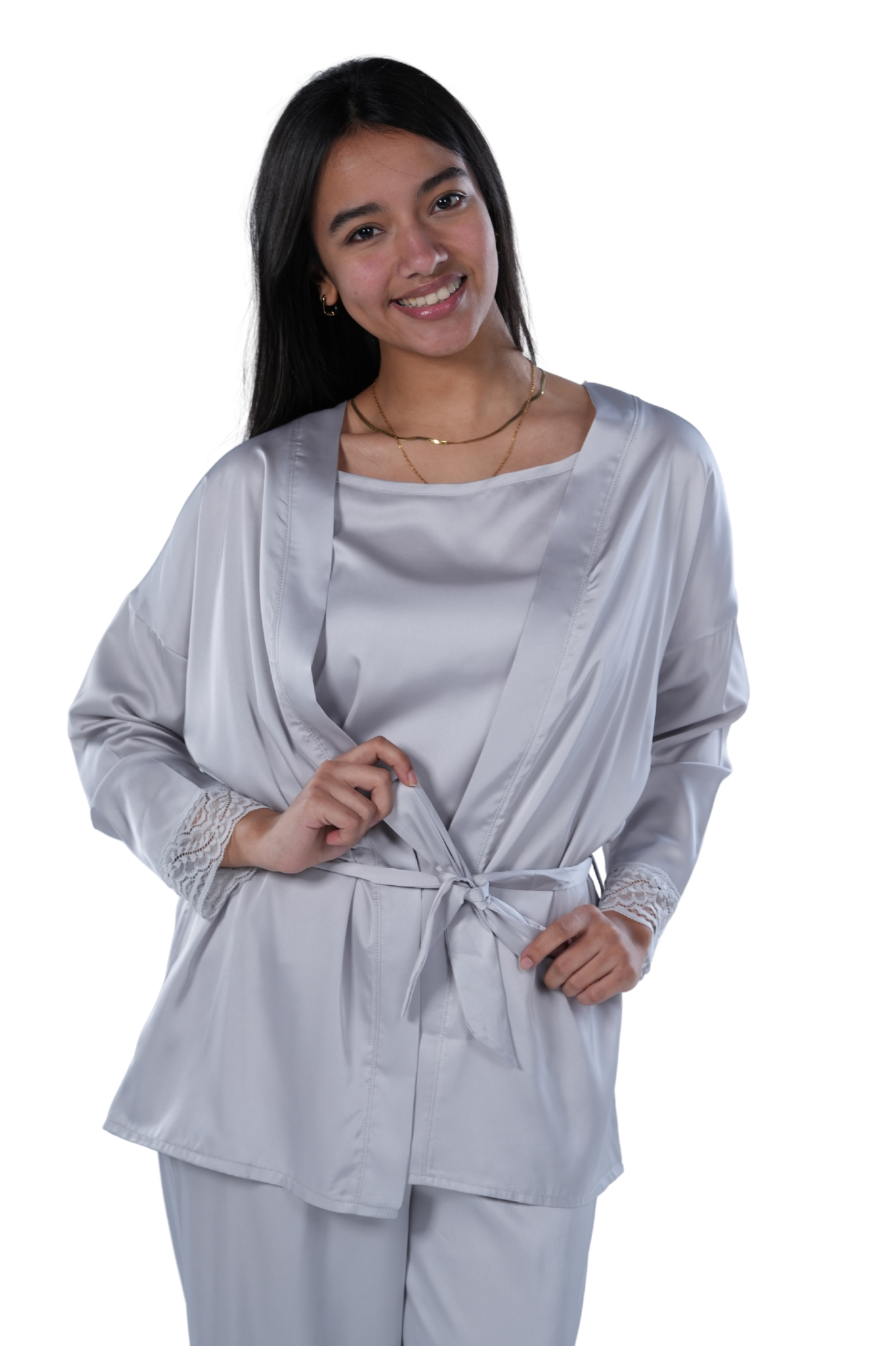 Women's 3-piece Comfort Satin pajamas -Silver