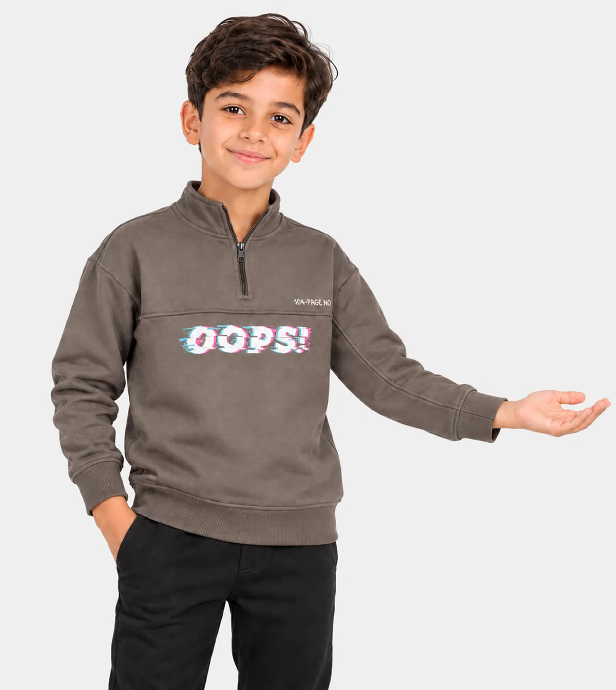 Boys’ Khaki Diagonal Half-Zip Sweatshirt | Red Cotton