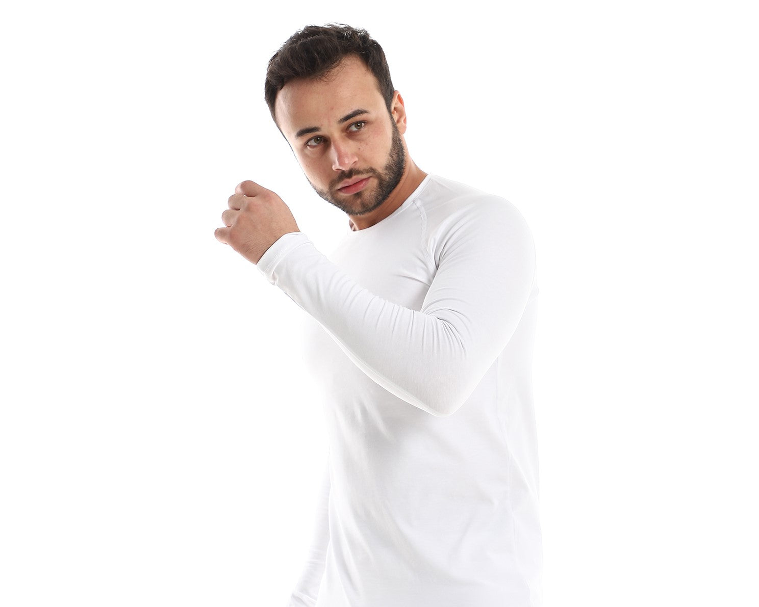 Red Cotton Men's Long Sleeve Cotton Undershirt -White