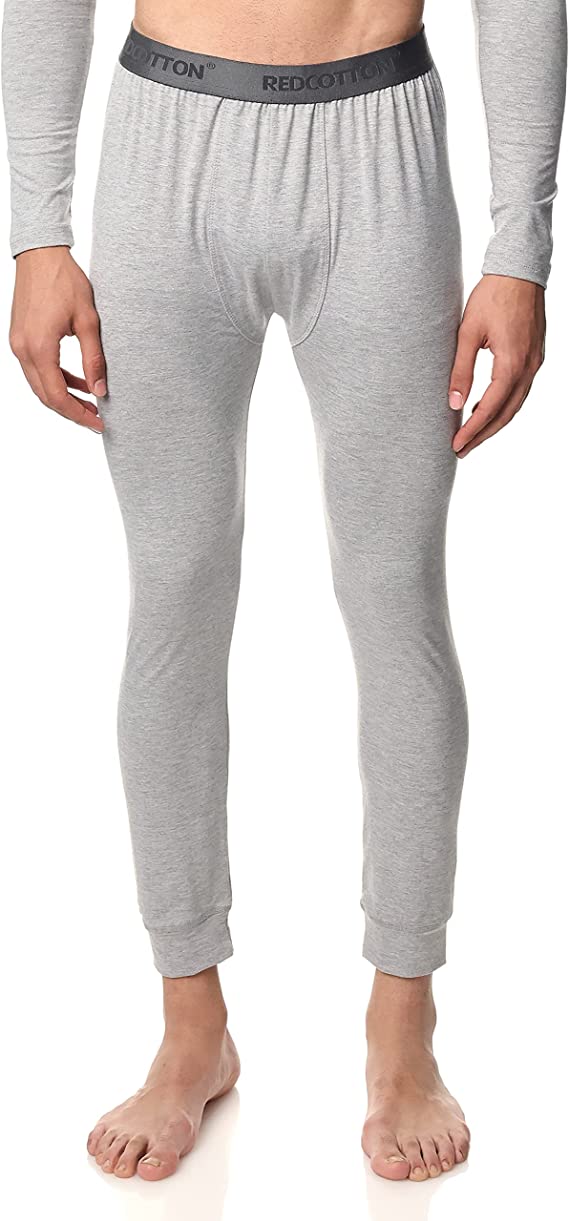 Red Cotton Men Thermal Pants-Gray