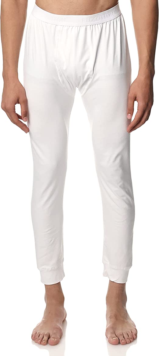 Red Cotton Men Thermal Pants-White