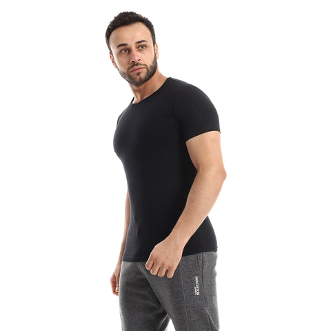 Red Cotton Short Sleeve Undershirt For Men- Round Neck, Black