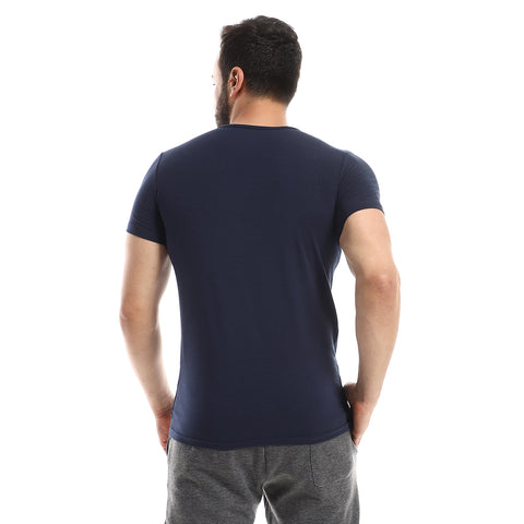 Red Cotton Short Sleeve Undershirt For Men- Round Neck, Navy Blue