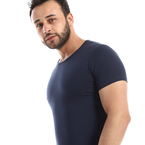 Red Cotton Short Sleeve Undershirt For Men- Round Neck, Navy Blue