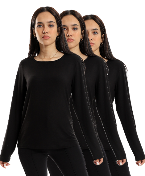 مجموعة من 3 فانلة داخلية للنساء بأكمام، (Wls01) أسود