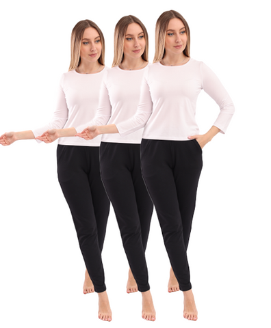 مجموعة من 3 فانلة داخلية للنساء بأكمام، (Wls01) أبيض