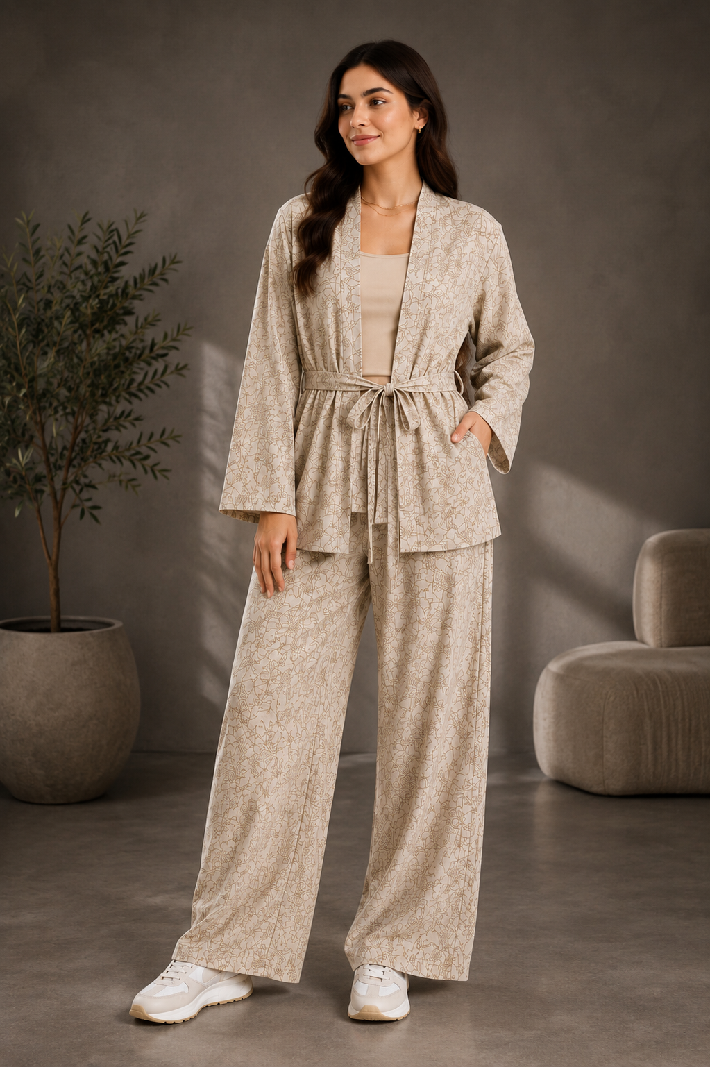 Women's Patterned Wide Leg Suit