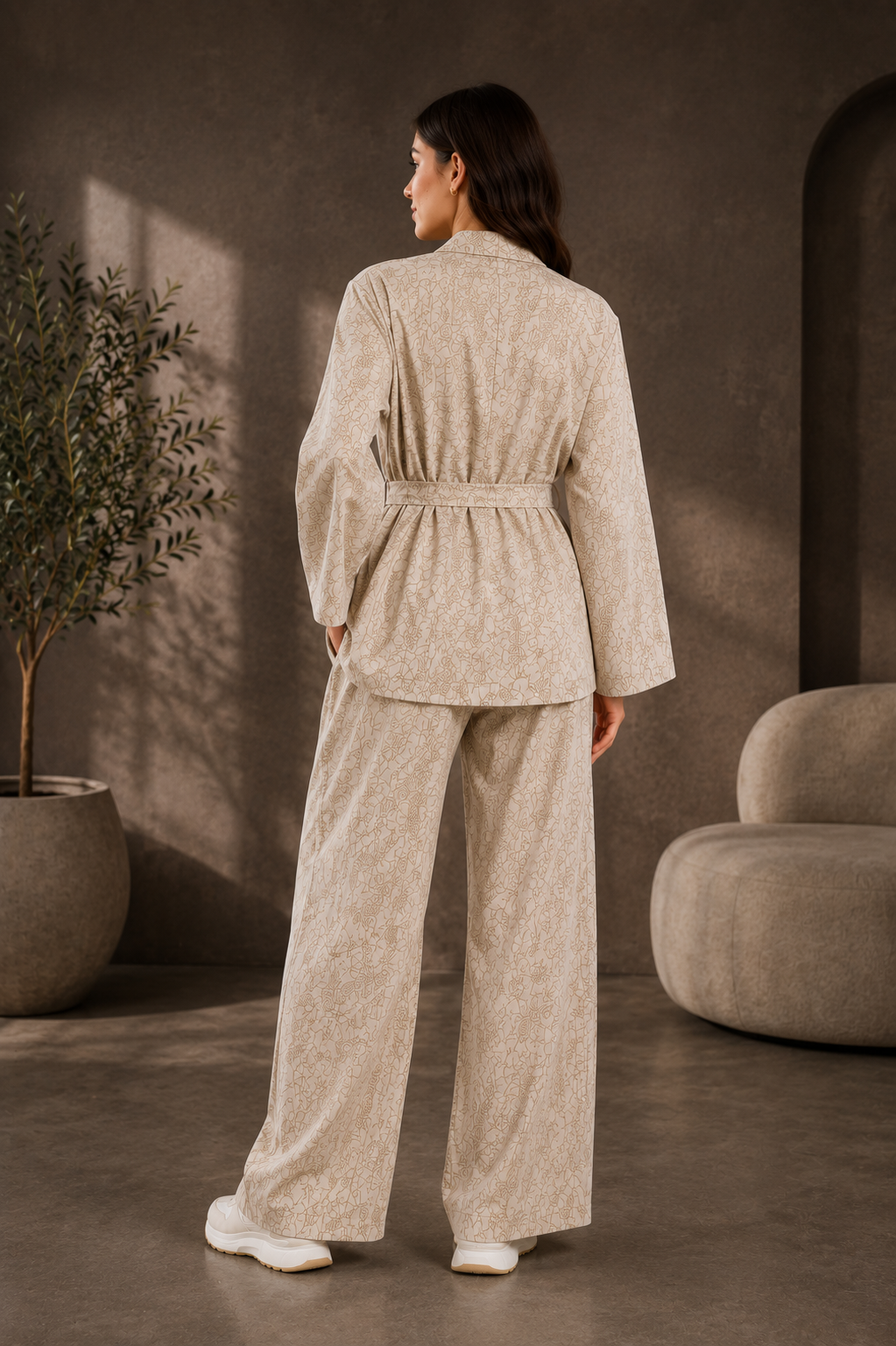 Women's Patterned Wide Leg Suit