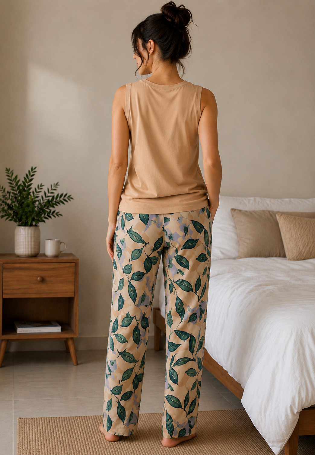 Women's Printed Sleeveless Summer Pajama Pants Set