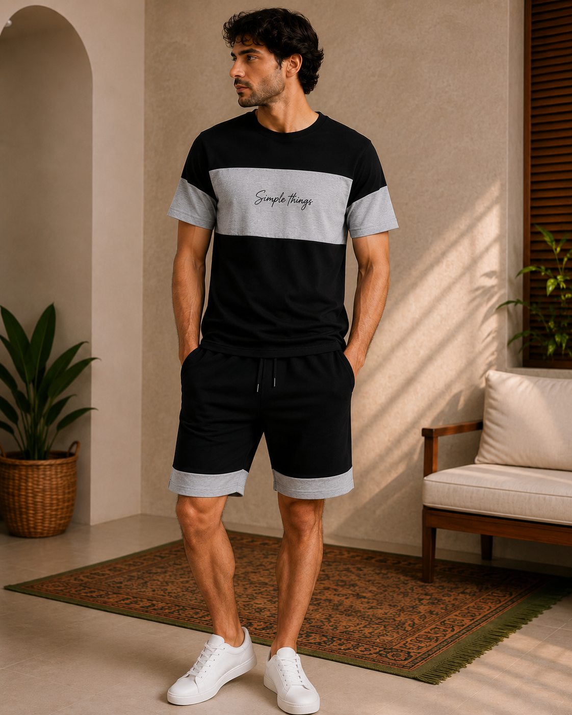 Men's Graphic Chest Cotton Shorts Set