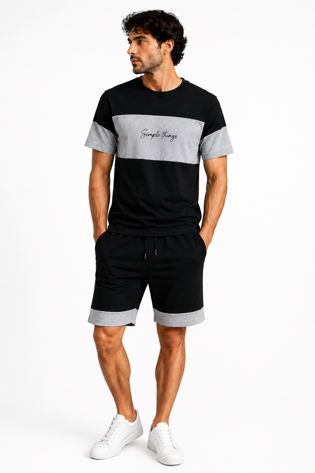 Men's Graphic Chest Cotton Shorts Set