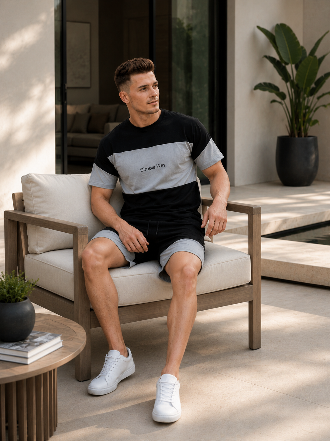 Men's Graphic Chest Cotton Shorts Set
