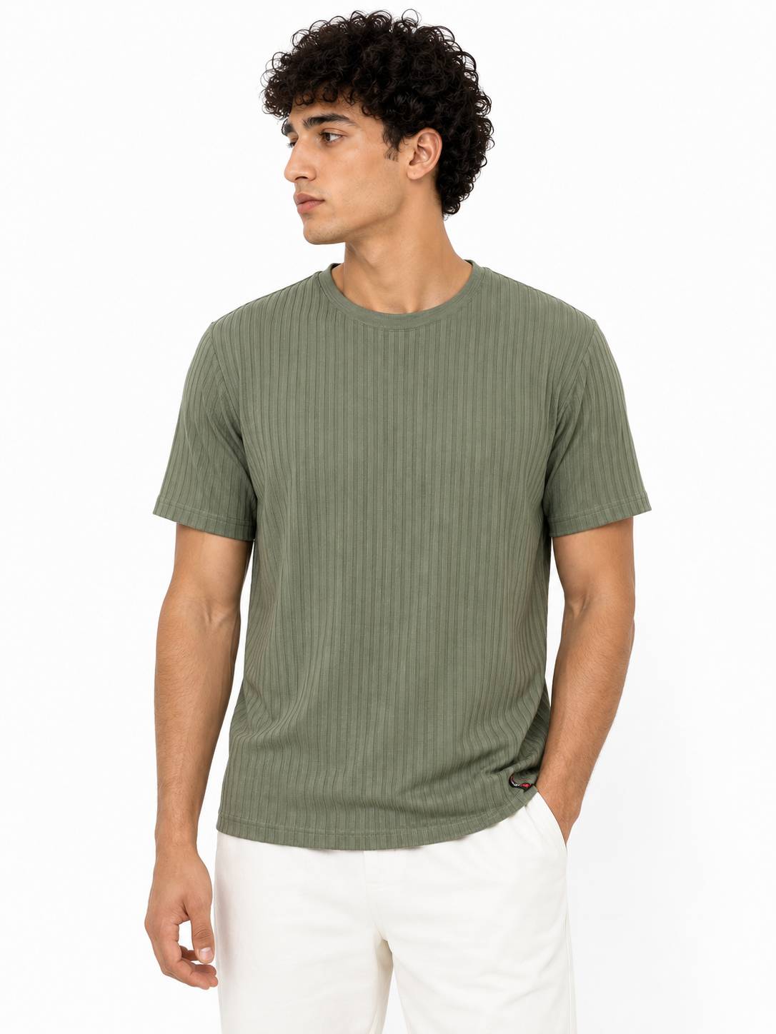 Men's olive green jacquard crew-neck t-shirt