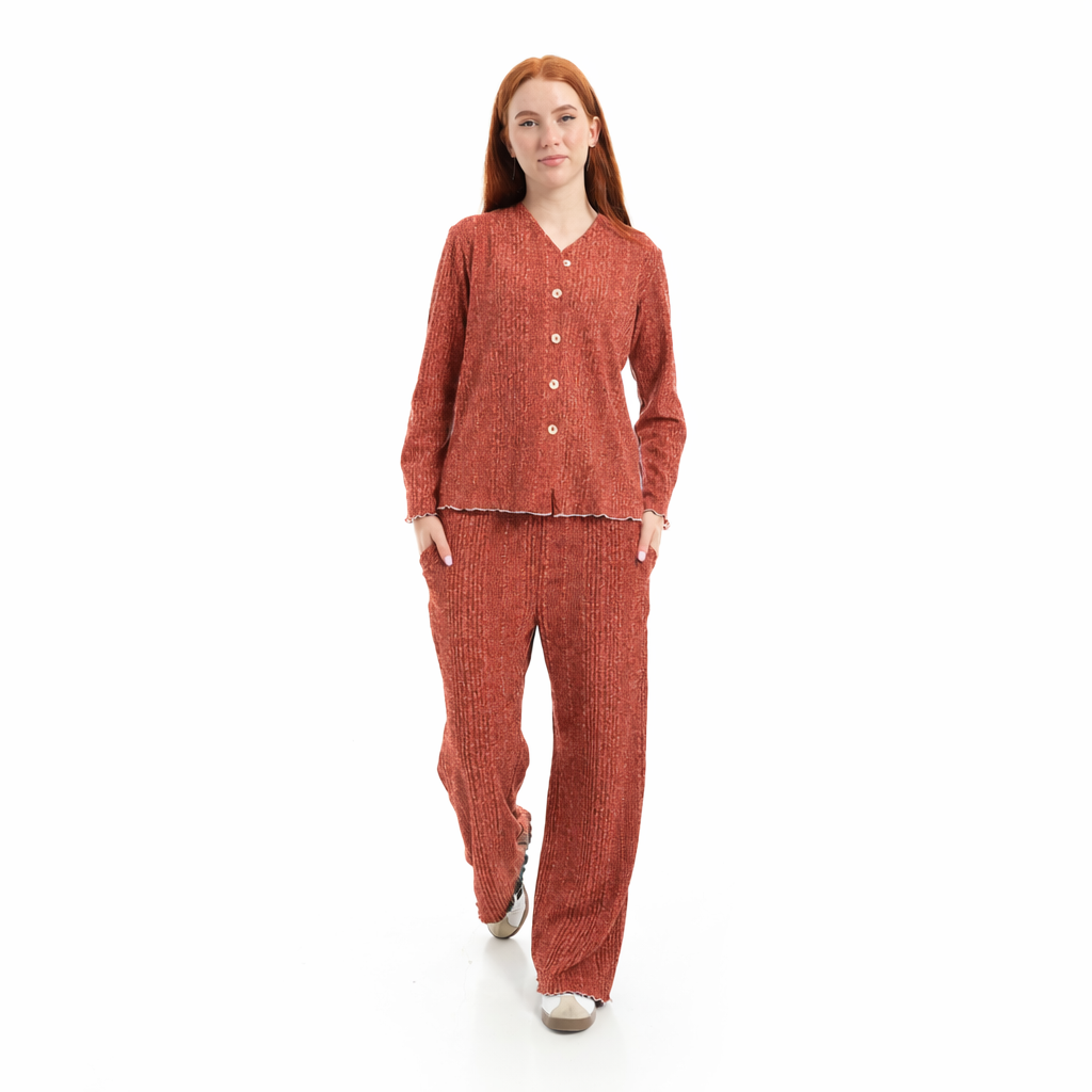 Casual Relax Fit Homewear Set Red Cotoon